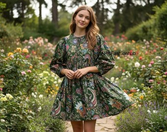 Floral Women Wear Dress, Midi Dress, Mini Dress, Long Block Print Dress, Cotton summer dress, girl dress, Mom Outfit Dress, Gifts For Her