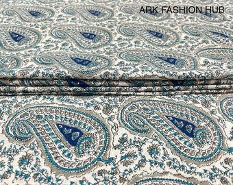 Tela suelta de algodón con estampado de bloques a mano de 5 yardas, tela de voile de algodón, tela con estampado de bloques de algodón de Jaipur, tela de algodón india, tela para vestidos.