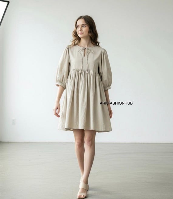 midi balloon dress for women Balloon Sleeve Midi Dress: Ditsy Floral Cotton with Pockets