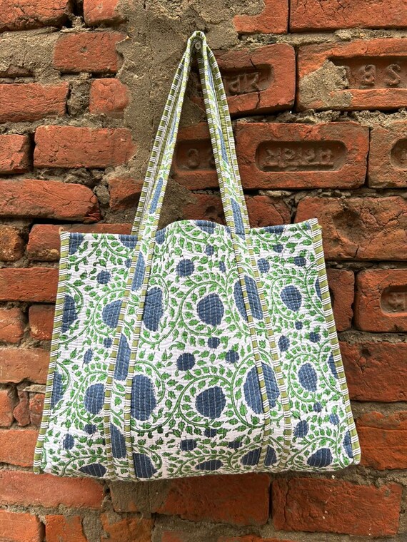 Cotton Floral Indian Hand Block Print Tote Bag, Eco-friendly 