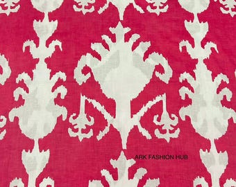 Witte ikat-katoen: roze handblokprint, quilten en decor