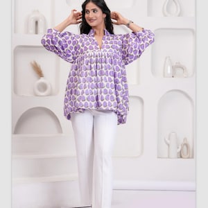 Boho Indian Hand Block Print Balloon Blouse, Design Tunic Top Blouse, Indian Hand Made Dress, Cotton Comfortable Dress.