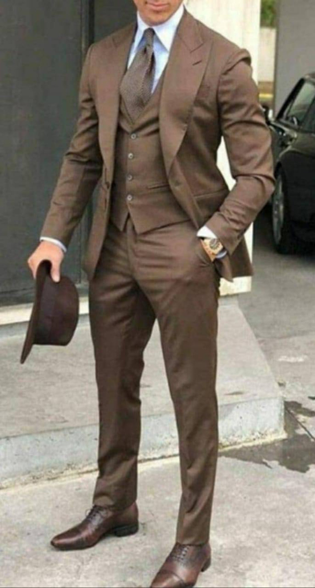 Men Suits Brown 3 Piece Slim Fit Elegant Formal Fashion Suits Designer