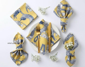 Handmade Boho Cotton Napkins | Indian Print | Reusable Cotton Napkin Set