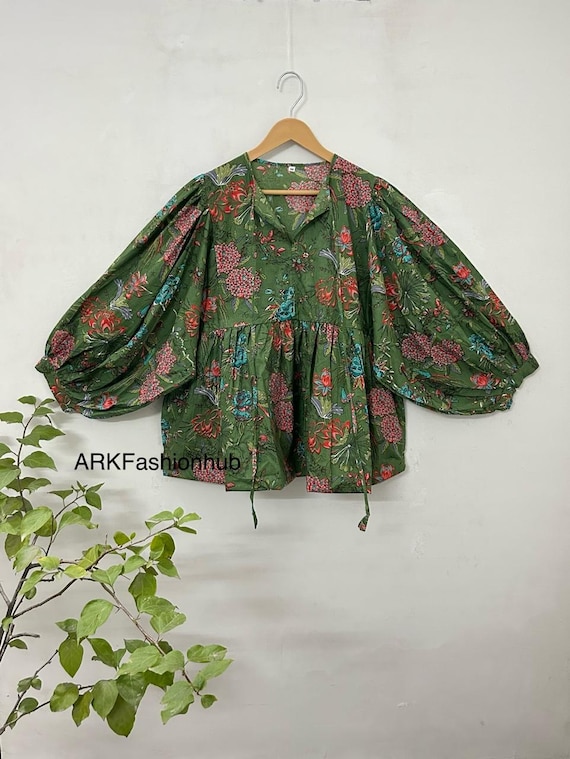 Beautiful Print Indian Hand Made Cotton Blouse Top, Jaipur Printed Blouse, Women Best Tailored Blouse, Mom Outfit Loose Shopping Travel Top