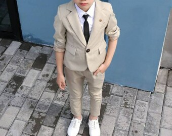 Kinder Jungen Stilvolle Creme Hochzeitsanzug Jungen Anzug Kinderkleidung Kleinkind Anzüge Jungen Party Wear Anzug