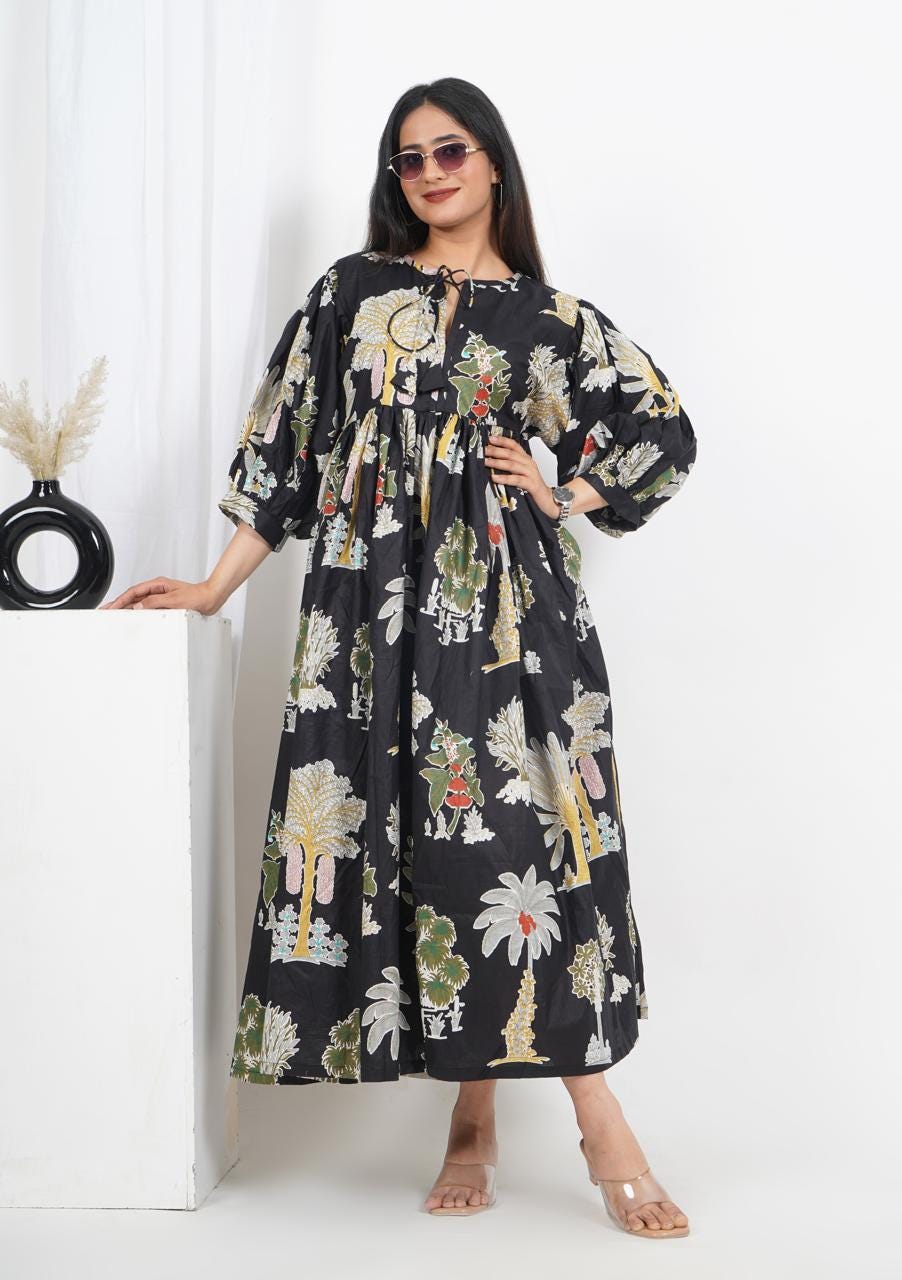 Pure Cotton Indian Print Boho Colourful Summer Earthy Elegant Comfy Daywear Mom Outfit Dress | Summer Beach Travel Outfit Dress, Mom Gifts Pure Cotton Indian Print Boho Colourful Summer Earthy Elegant Comfy Daywear Mom Outfit Dress | Summer Beach Travel Outfit Dress, Mom Gifts