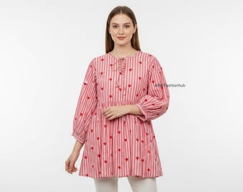 Hand  Made Cotton Shirt with Vibrant Indian Print for Women