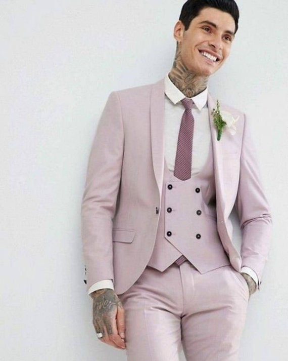 Men Suits Pink 3 Piece Slim Fit Elegant Formal Fashion Suits