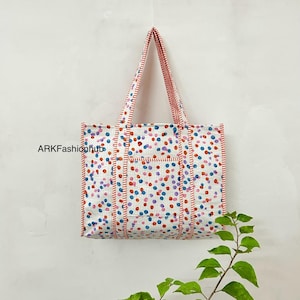Indian Handmade Hand Block Printed Quilted Tote Bag, Shoulder Bag&#39;s Everyday Shopping Carry Handbag Unique Print Gifts For Her.
