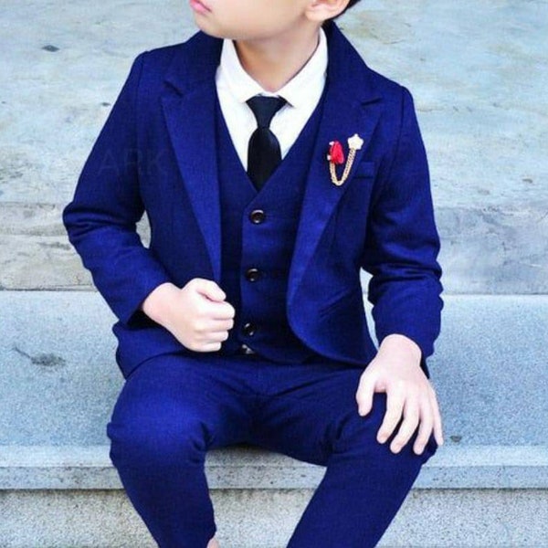 Kid's Boy's Stylish Blue Wedding Suit Boy's Suit Kid's Clothing Toddler Suits Boy's Party Wear Suit