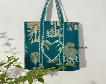 Designer Floral Quilted Bag | Premium Cotton Shopping Tote | Spacious Everyday Carryall