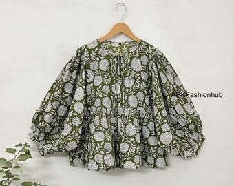 Indian Hand Made Cotton Blouse Beautiful Print Top, Jaipur Printed Blouse, Women Best Tailored Blouse, Mom Outfit Loose Shopping Travel Top