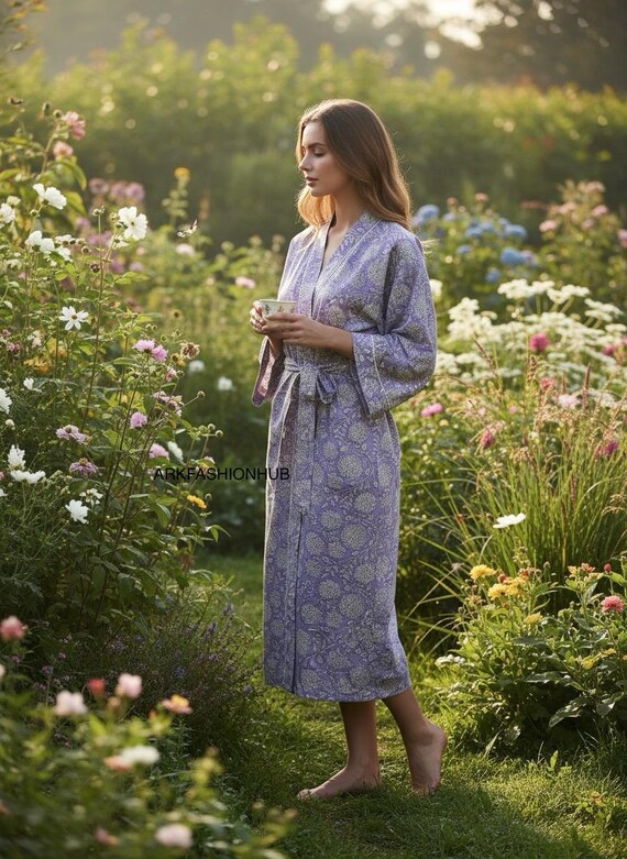 floral cotton dressing gown Kimono Robe: Japanese Style Summer Cover-Up, Boho Loungewear | Lightweight Bathrobe | Soft Cotton Kimono Clothing Color:Natural White on Blush / Natural White Underlay Minimalist satin evening gown Autumn New Long Sleeve now in a print