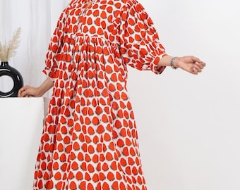 Pure Cotton Indian Print Boho Colourful Summer Earthy Elegant Comfy Daywear Mom Outfit Dress | Summer Beach Travel Outfit Dress, Mom Gifts