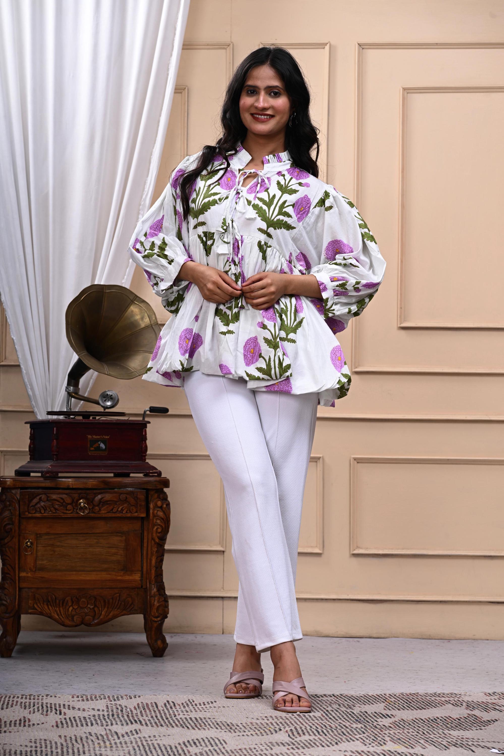 Beautiful Print Indian Hand Made Cotton Blouse Top, Jaipur Printed