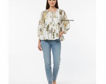 Handmade Cotton Shirt for Women with Unique Indian Print Design