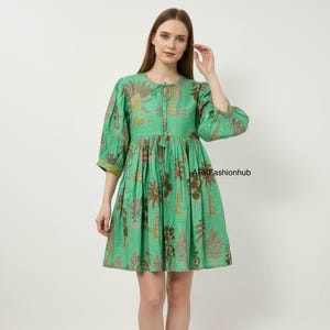 Beautiful Cotton Indian Print Colorful Summer Earthy Elegant Comfy Daywear Mom Outfit Dress | Summer Beach Travel Outfit Dress, Mom Gifts