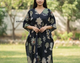 Block Printed Cotton Kaftan | Free Size Relaxed Kaftan | Soft & Airy Beach Cover Up | Vacation Clothing