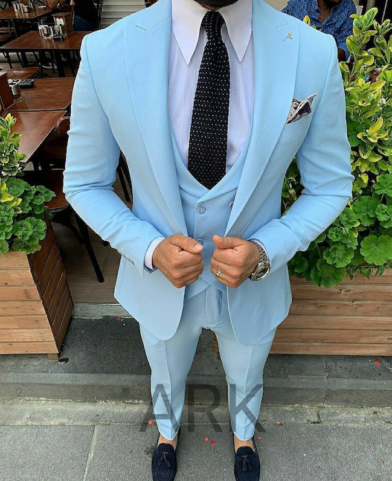 Sky Blue High Quality Men 3 Piece Suits for New Fashion Suits
