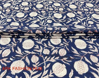 BLUE FLORAL FABRIC Indian Floral Hand Block Print Fabric Soft Cotton Pure Fabric