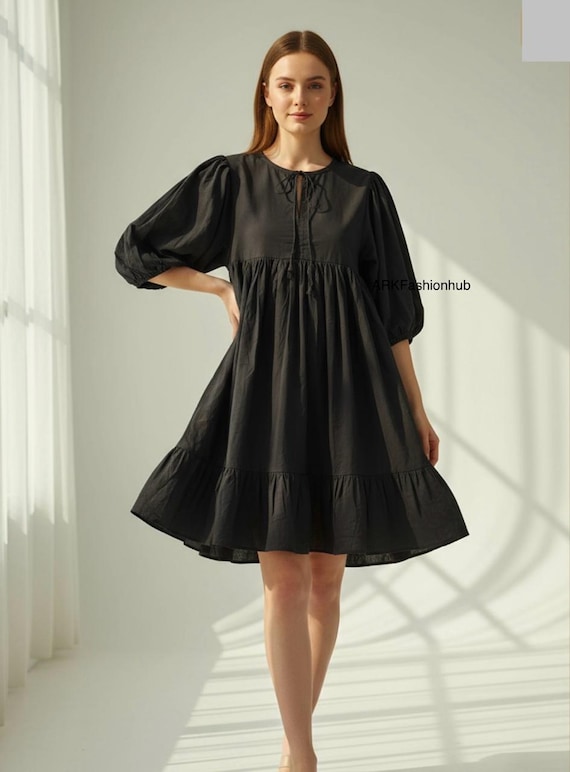 knee length dresses for ladies Short Sleeve Crew Neck Midi Dress With Pointelle And Rib | Maraiss