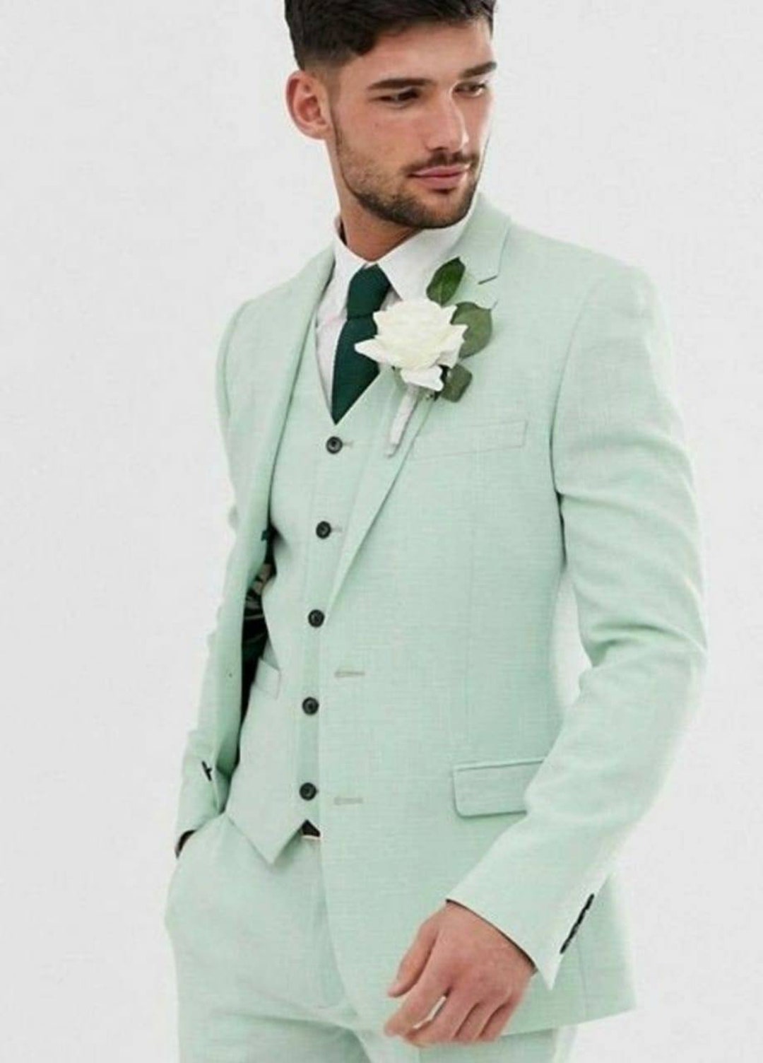 Men Suits Sage Green 3 Piece Slim Fit Elegant Formal Fashion Suits