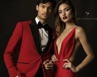 Men Suits Red 2 Pieces Slim Fit Elegant Suits, Beach Wedding Wear Suits, Groom Wear Suits, Party Wear Suits, Bespoke For Men