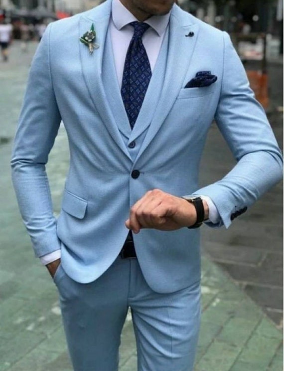 Men Suits Sky Blue 3 Piece Slim Fit Elegant Formal Fashion - Etsy