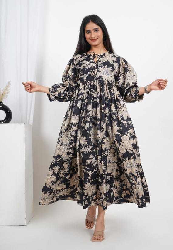 white christmas dresses Holy Grail Rare 1970s Phool Indian Cotton Gauze Block Print Dress – The  Pansy Garden main image 0