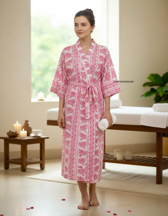 Floral Cotton Kimono Robe: Japanese Style Summer Cover-up, Boho