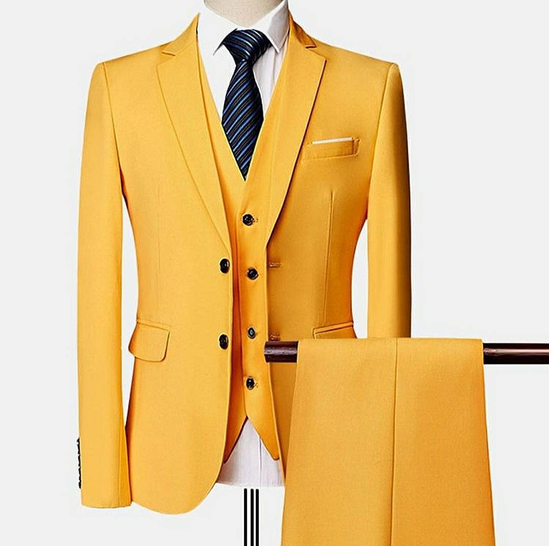 Men Suits Yellow 3 Piece Slim Fit Elegant Suits Men Designer Suits Formal Fashion Men Groom Wear