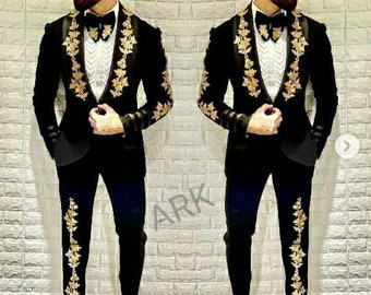 Men  Stylish 2 Piece Suits Black Suit for Men Emberoiedry Suit for Men Jacket Pant for Wedding, Wear Groom Wear Suit for Men Ethnic Wear