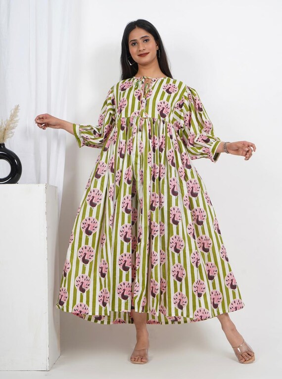 stylish and comfortable cotton dresses Pure Cotton Indian Print Boho Colourful Summer Earthy Elegant Comfy Daywear  Mom Outfit Dress | Summer Beach Travel Outfit Dress, Mom Gifts