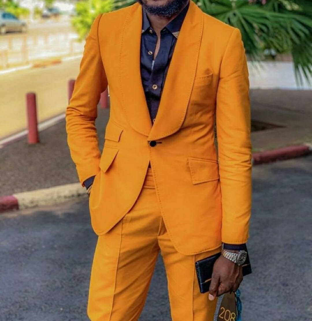 Man Mustard Yellow 2 Piece Suitwedding Suit for Groom & Groomsmen