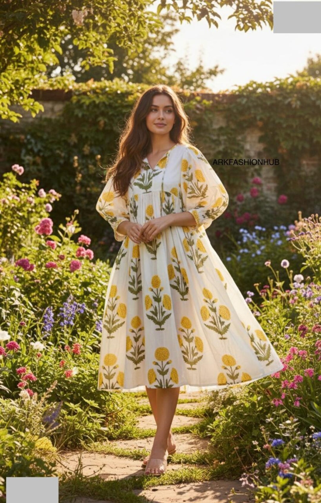 Pure Cotton Indian Print Boho Colourful Summer Earthy Elegant Comfy Daywear Mom Outfit Dress | Summer Beach Travel Outfit Dress, Mom Gifts