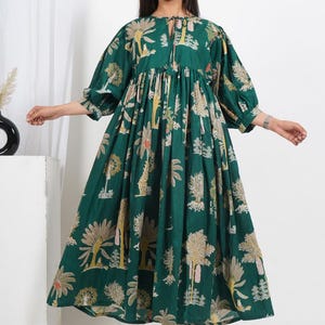 Mini Midi Dress, Indian hand Block Print Dress, Floral Cotton Dress, Traditional Print Dress, Ethically Sustainable Dress