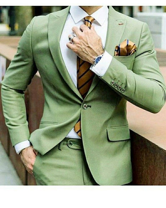 Men Suit Green 2 Piece Slim Fit Elegant Suit Formal Fashion Suit Groom Wedding  Suits Party Wear Dinner Suits Stylish Suits Bespoke for Men 