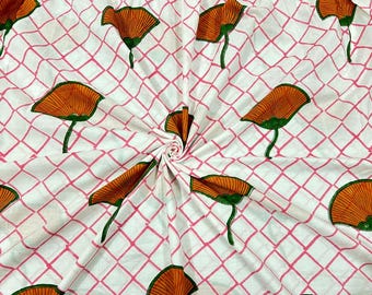 Indian Hand Block Print Soft Floral Fabric By Meter, 100 % Pure Cotton Voile Fabric For Dress Making ,Sewing, Crafting, Upholstery