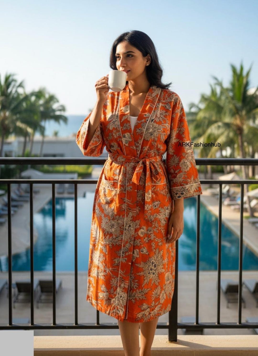 Romantic Floral Kimono | Feminine Soft Robe | Elegant Cotton Wrap Gift ...