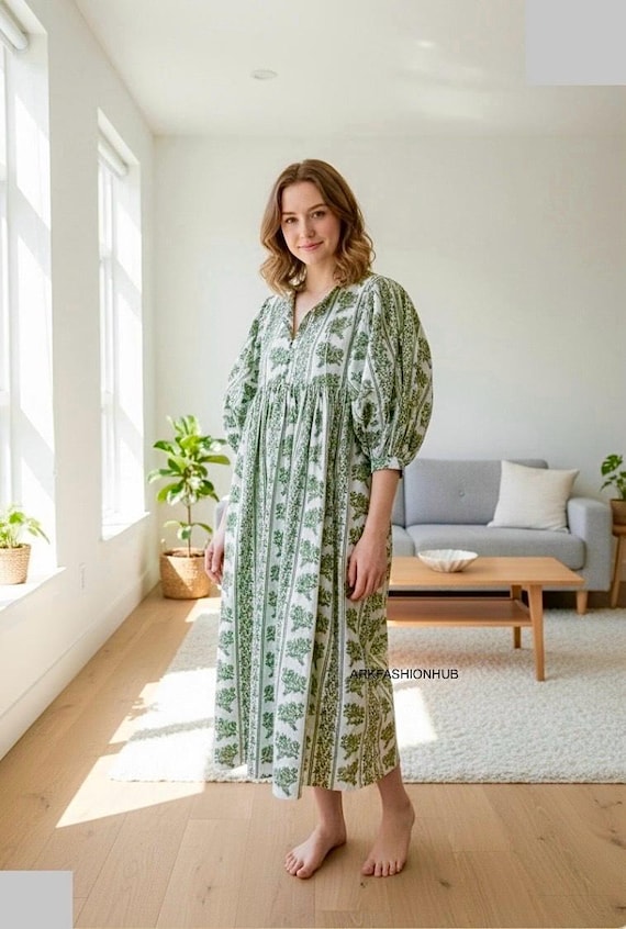 Pure Cotton Indian Print Boho Colourful Summer Earthy Elegant Comfy Daywear Mom Outfit Dress | Summer Beach Travel Outfit Dress, Mom Gifts