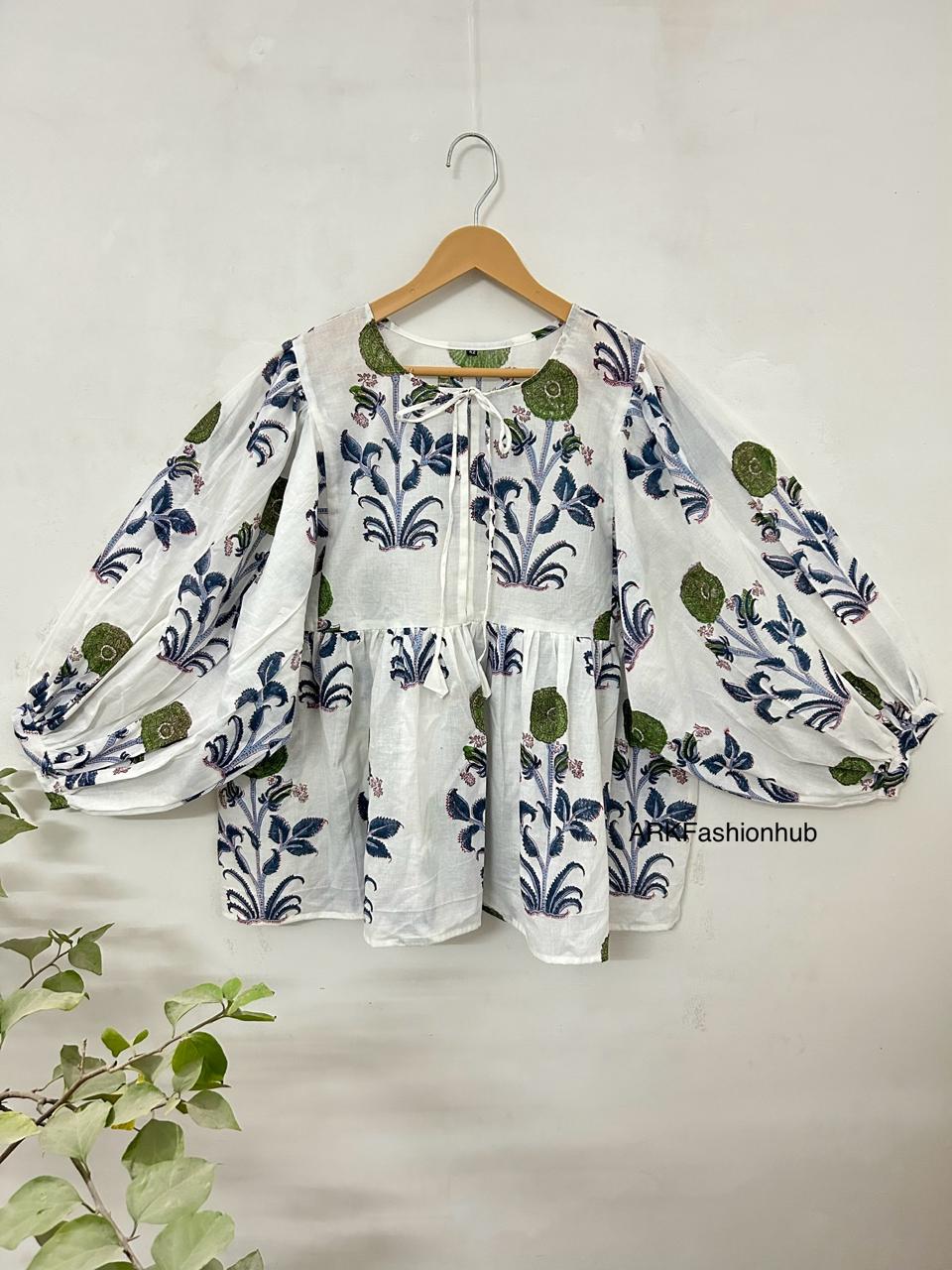 Indian Hand Made Cotton Blouse Beautiful Print Top, Jaipur Printed