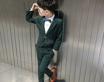 Kids Wear Green Suits 2 Piece Slim Fit Kids Formal Fashion Blazer Pant Sets, Suit For Wedding Groom, Suit For Boys Kids, Free Customization
