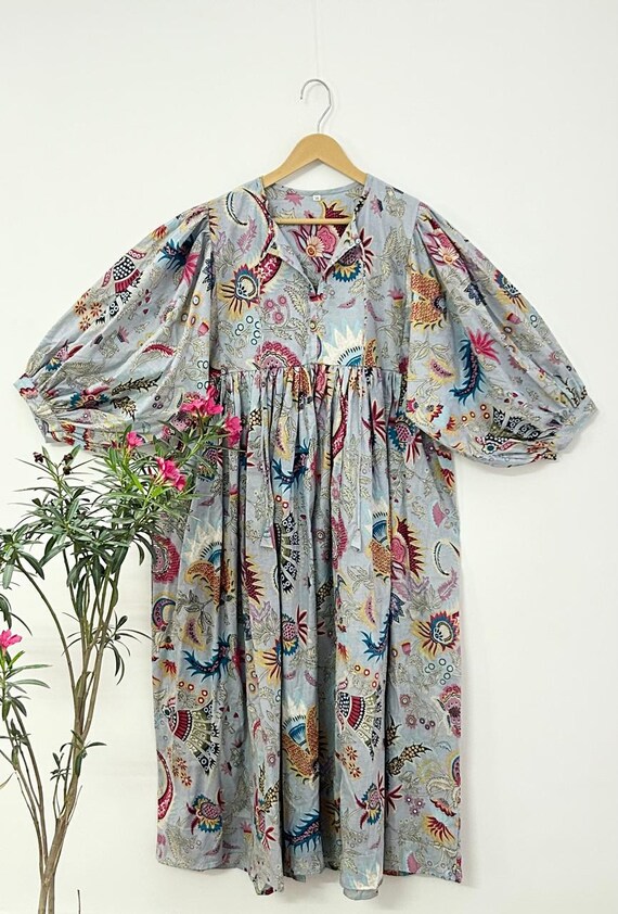 Pure Cotton Indian Print Boho Colourful Summer Earthy Elegant Comfy Daywear  Mom Outfit Dress | Summer Beach Travel Outfit Dress, Mom Gifts