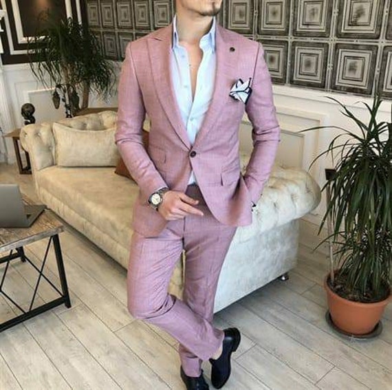 Pink wedding suits shop for groom