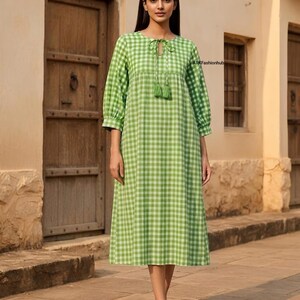 Creative Handprinted Artist Dress Quirky Floral Cotton Smock Block Print Studio Wear Unique Patterned Boho Day Dress