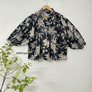 Hand Block Printed Frill Collar Tunic Top For Women, Beautiful Comfortable Cotton Top, Casual Blouse Top.