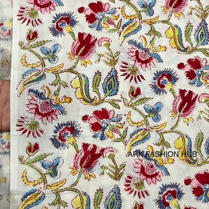 Hand Block Print Cotton Loose Fabric, Cotton Voile Fabric, Jaipuri Cotton Block Print Fabric, Indian Cotton Fabric, Cotton Fabric For Dress.
