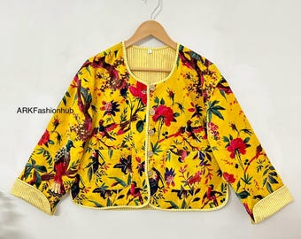 Indian Velvet Bird Print Jacket: Boho Winter Style
