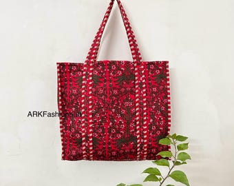 Hand Block Print Tote Bag, Quilted Tote Bag, Block Printed Tote Bag, Beach Shoulder Bag, Large Quilted Bag, Women Shopping Bag.